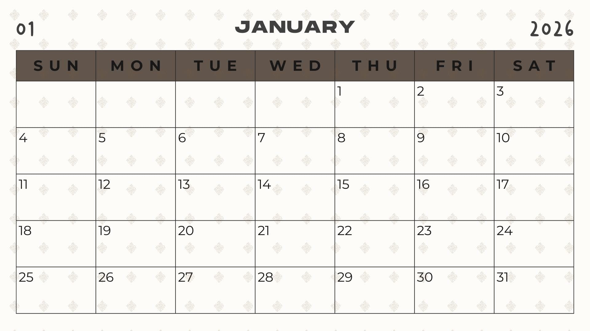 2026 Printable Calendar PDF • Minimalist Wall Calendar • Neutral Sage Charcoal • Letter A4 A3 24x36