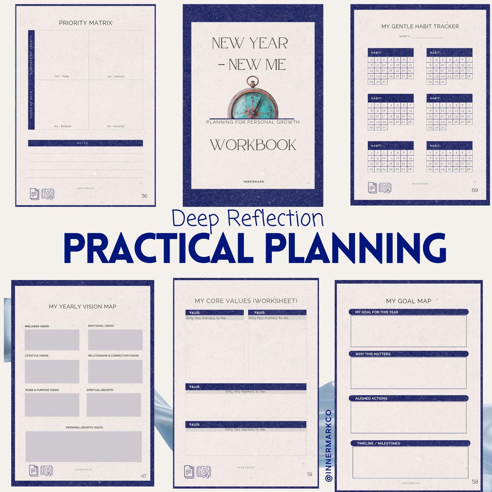 New Year Goal Setting Journal | Self Reflection Workbook (Digital Download)