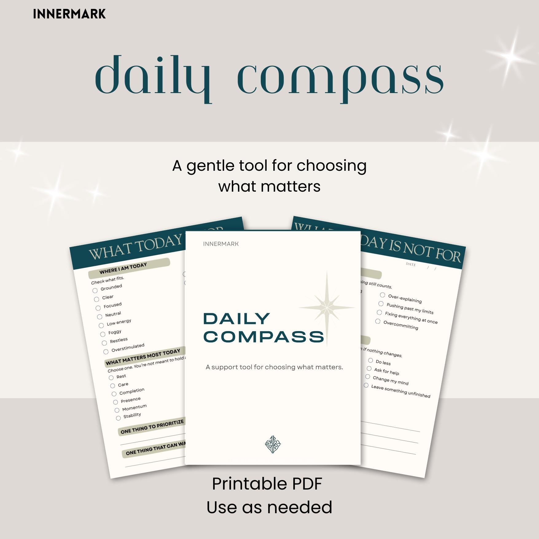 Daily Compass | Daily Decision Tool | Minimal Focus & Priority Planner | Overwhelm Support PDF | Neurodivergent Friendly