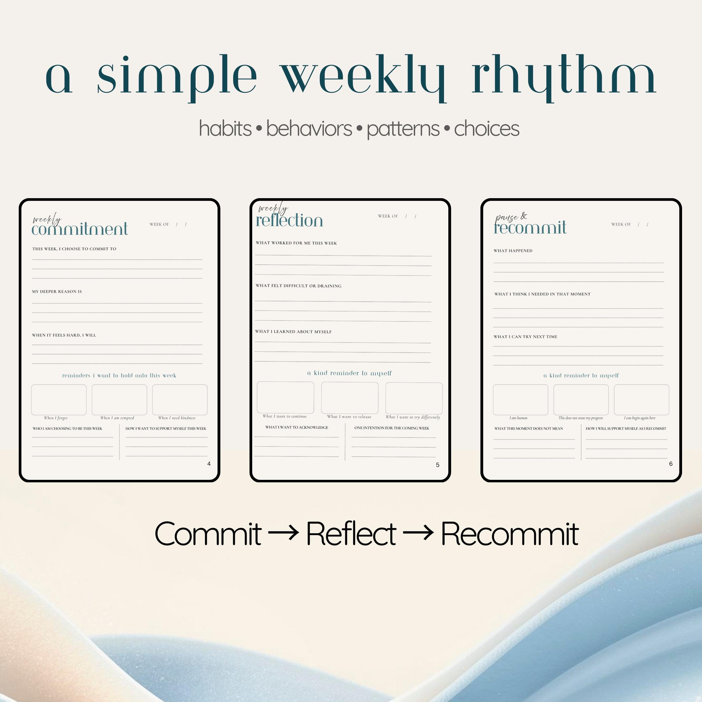 Habit Tracker Weekly Commitment Journal | Self Reflection Planner for Personal Growth, Mindfulness & Sustainable Change