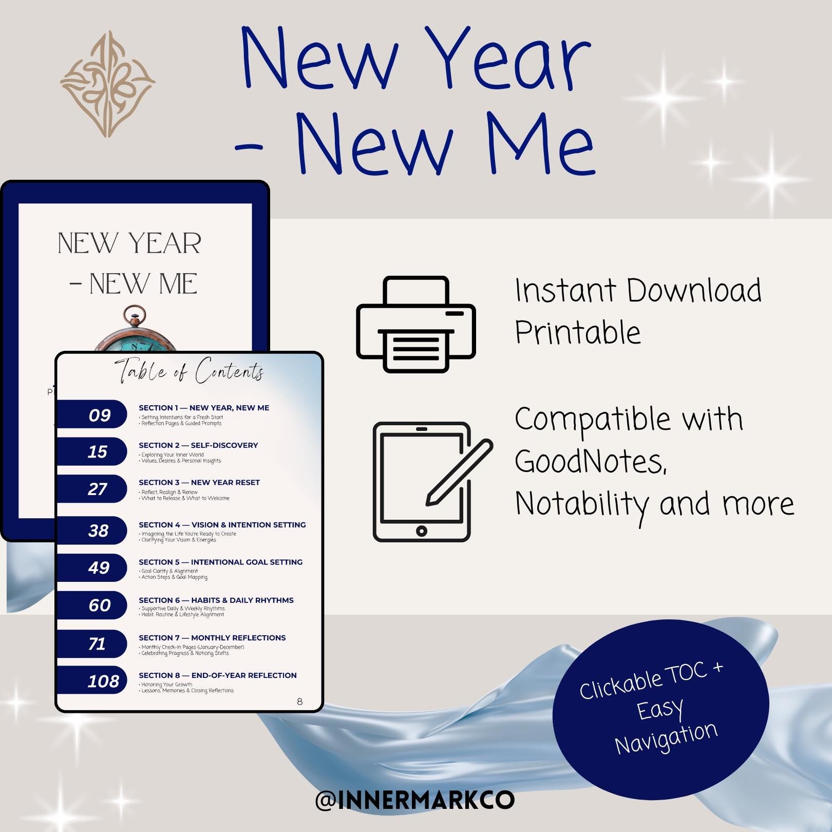 New Year Goal Setting Journal | Self Reflection Workbook (Digital Download)