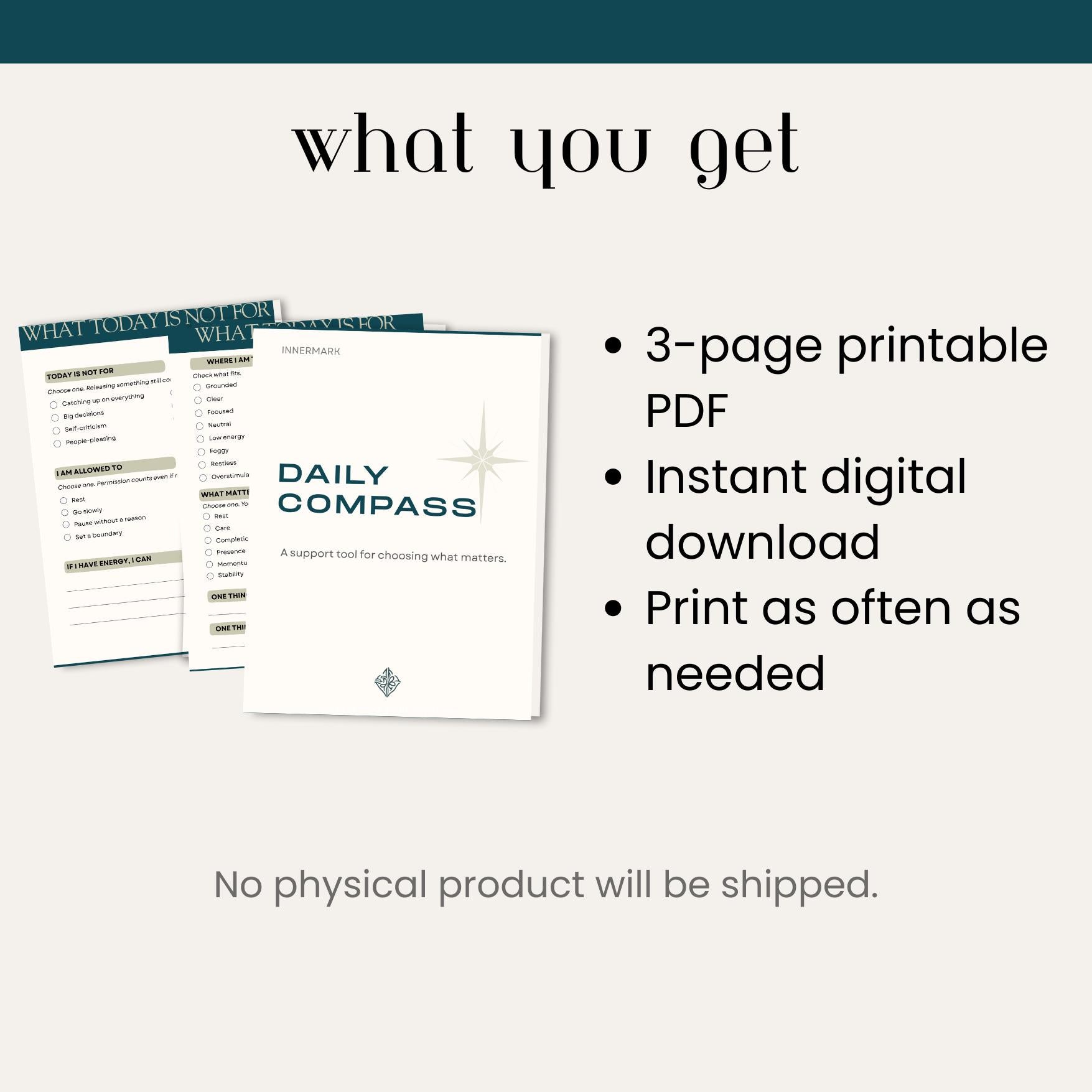 Daily Compass | Daily Decision Tool | Minimal Focus & Priority Planner | Overwhelm Support PDF | Neurodivergent Friendly