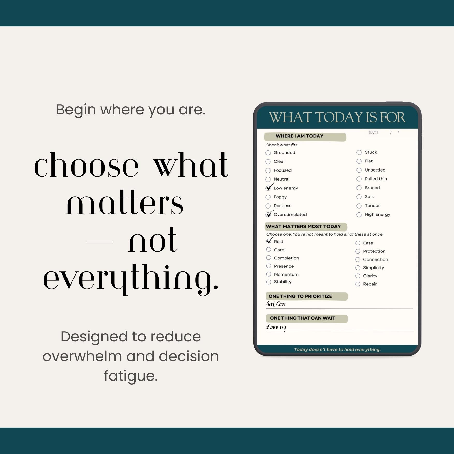 Daily Compass | Daily Decision Tool | Minimal Focus & Priority Planner | Overwhelm Support PDF | Neurodivergent Friendly