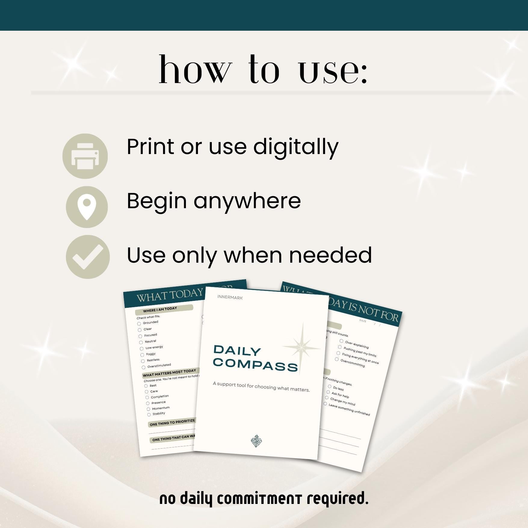 Daily Compass | Daily Decision Tool | Minimal Focus & Priority Planner | Overwhelm Support PDF | Neurodivergent Friendly