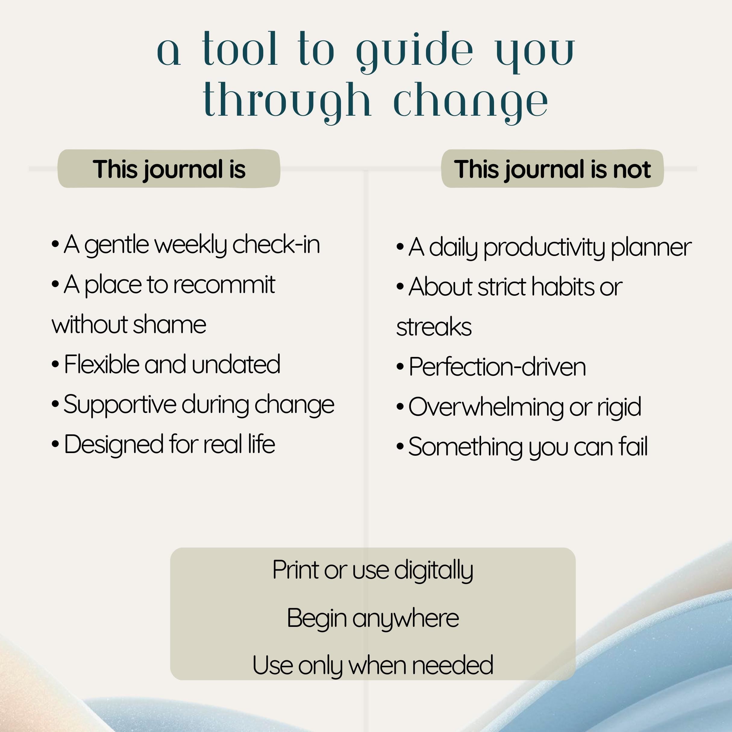 Habit Tracker Weekly Commitment Journal | Self Reflection Planner for Personal Growth, Mindfulness & Sustainable Change